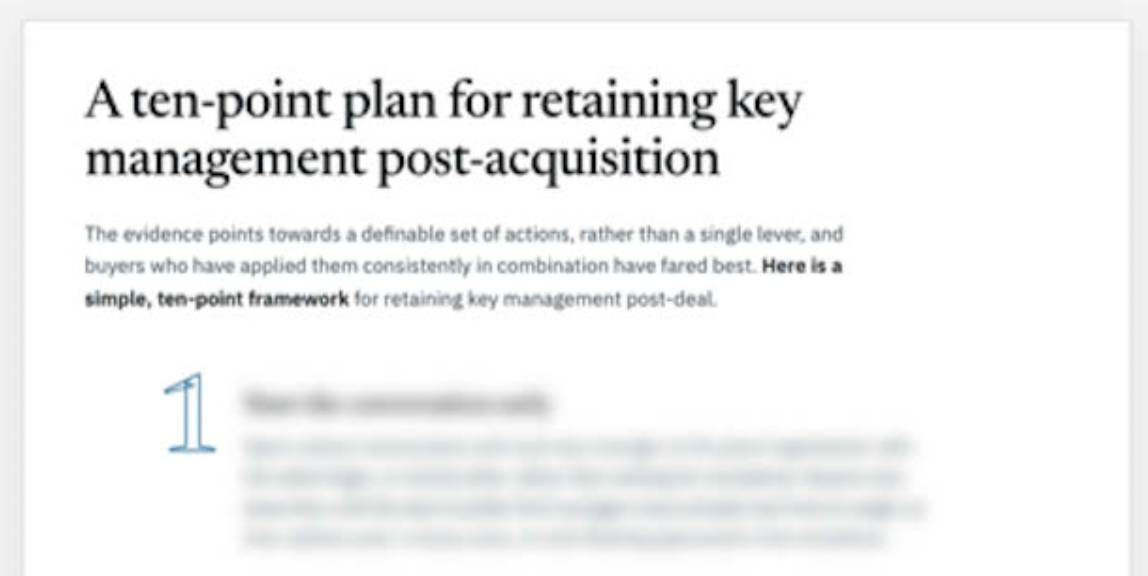 ten point plan for post-acquisition management retention